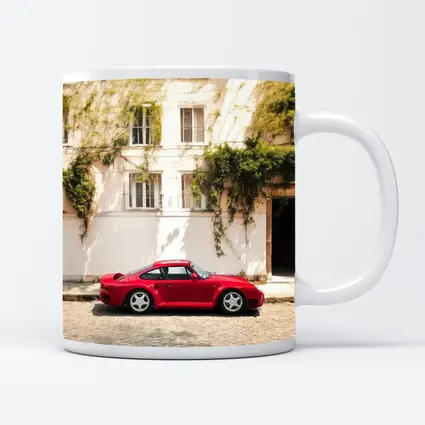 Red Porsche 959 Parked Old Town Street