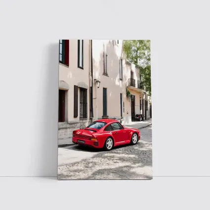 Red Porsche 959 On Cobblestone Old Town Street