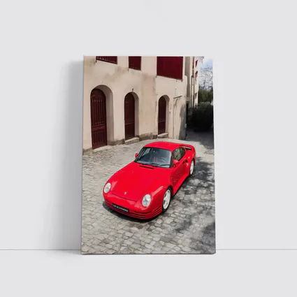Red Porsche 959 on Cobblestone Old Town