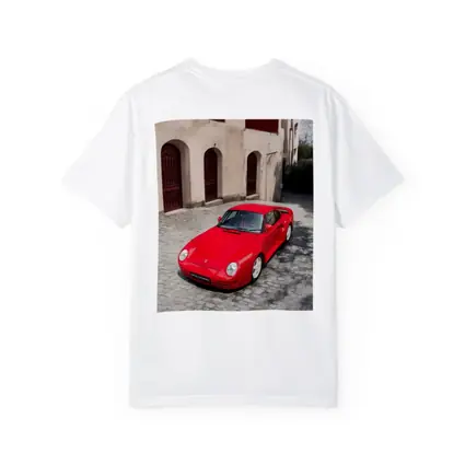 Red Porsche 959 on Cobblestone Old Town