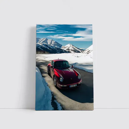 Porsche 911 Red Snow Mountain Road