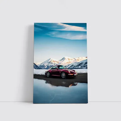Porsche 911 Dark Red Snowy Mountain Backdrop