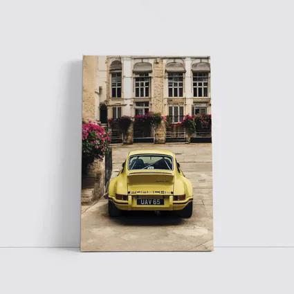 Yellow Porsche 911 Parked Old Town Street