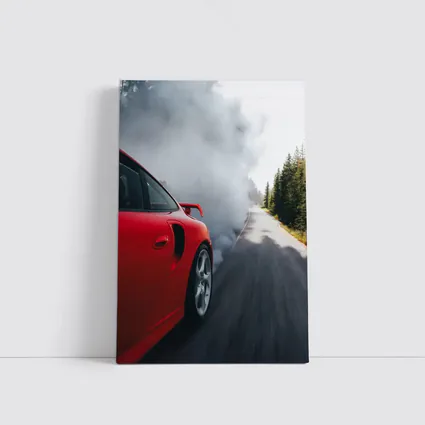 Red Porsche 911 Burnout Forest Road