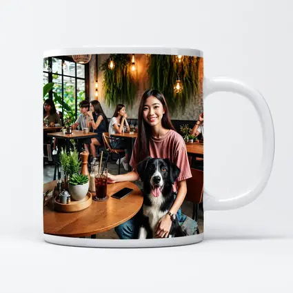 Border Collie Girl Sitting Modern Cafe