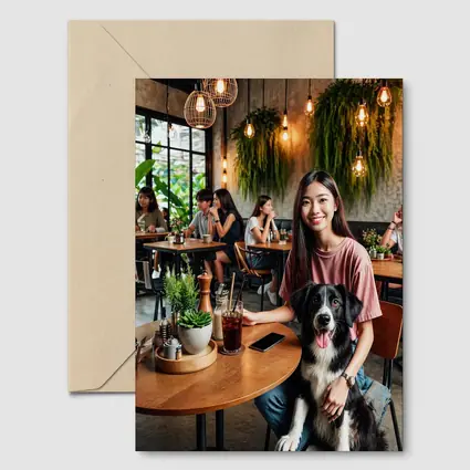 Border Collie Girl Sitting Modern Cafe