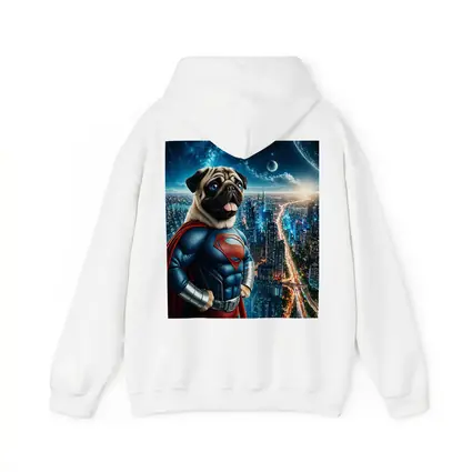 Pug Dog Superman Hero City Night