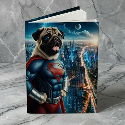 Pug Dog Superman Hero City Night