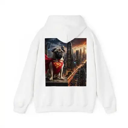 Pug Superhero Superman Cape City Night