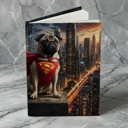 Pug Superhero Superman Cape City Night