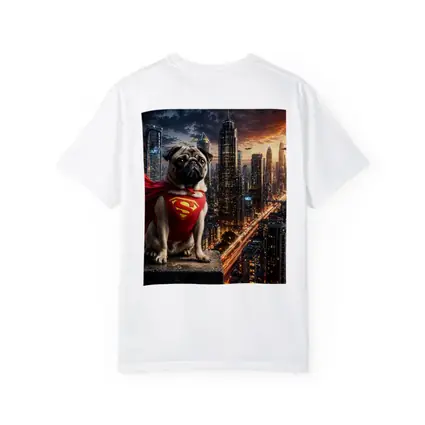 Pug Superhero Superman Cape City Night
