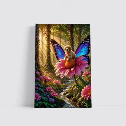 Golden Retriever Puppy Butterfly Fantasy Forest