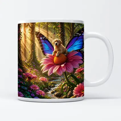 Golden Retriever Puppy Butterfly Fantasy Forest