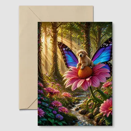 Golden Retriever Puppy Butterfly Fantasy Forest