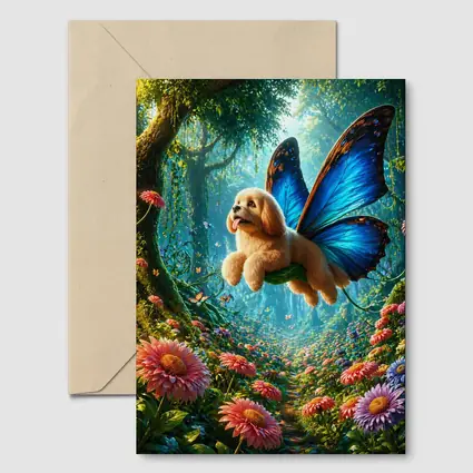 Golden Puppy Butterfly Wings Enchanted Forest