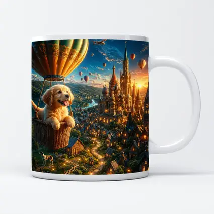 Golden Retriever Puppy Hot Air Balloon Fantasy City