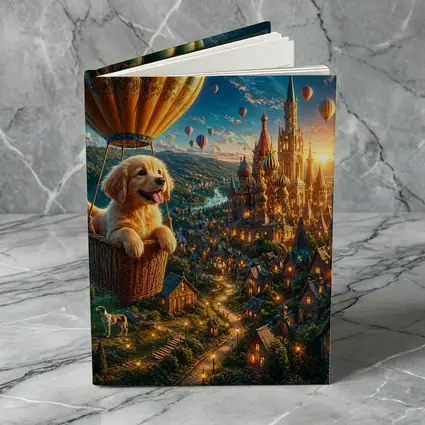 Golden Retriever Puppy Hot Air Balloon Fantasy City