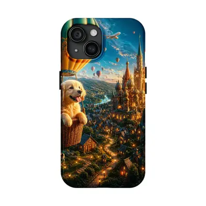 Golden Retriever Puppy Hot Air Balloon Fantasy City