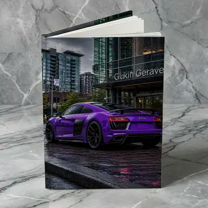 Purple Audi R8 Rainy City Street