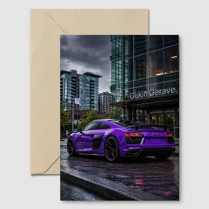 Purple Audi R8 Rainy City Street