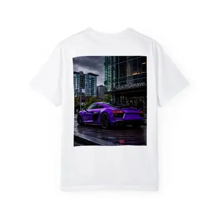 Purple Audi R8 Rainy City Street