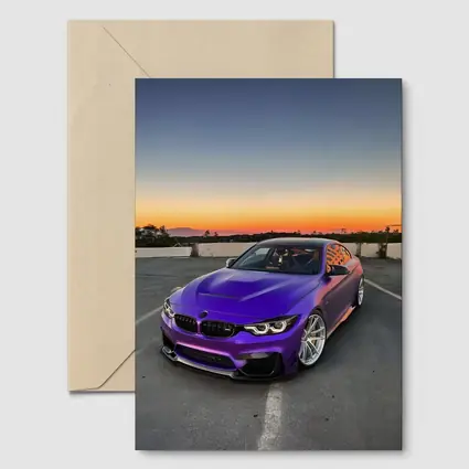 Purple BMW M4 at Sunset Sky