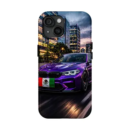 Purple BMW M5 Mexican Flag City Night