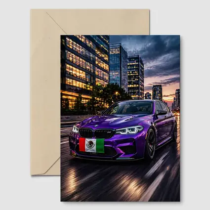 Purple BMW M5 Mexican Flag City Night