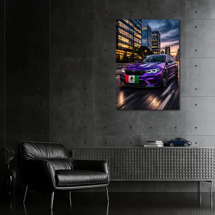 Purple BMW M5 Mexican Flag City Night