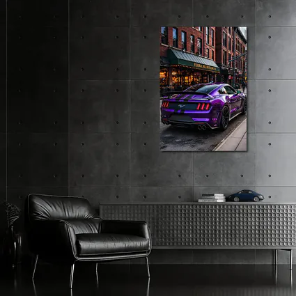 Purple Ford Mustang Street Urban City Scene