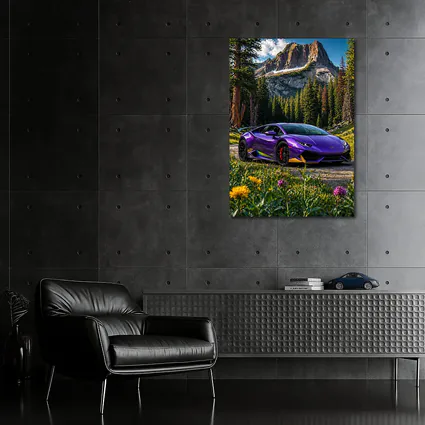 Purple Lamborghini Huracan Mountain Forest Setting