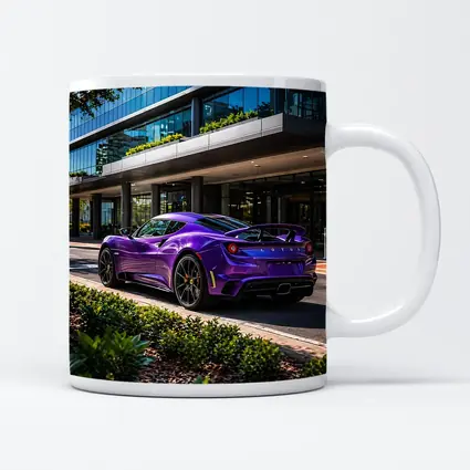 Purple Lotus Emira Parked Outside Glass Building