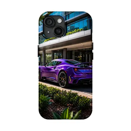 Purple Lotus Emira Parked Outside Glass Building