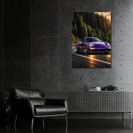 Purple Porsche 911 Racing Mountain Forest Road