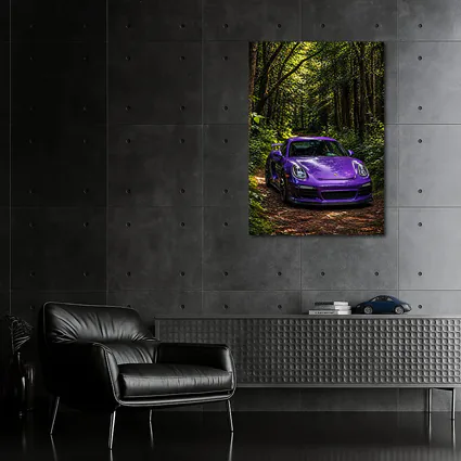 Purple Porsche Cayman Parked In Forest
