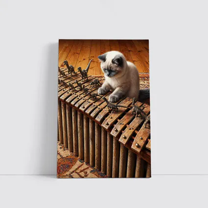 Ragdoll Cat Playing Dinosaur Bone Xylophone