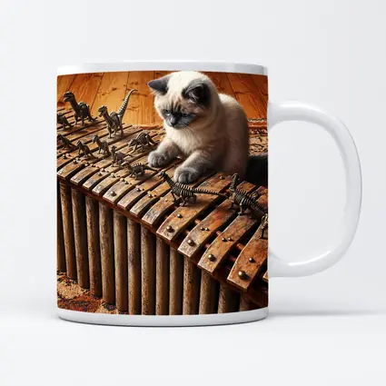 Ragdoll Cat Playing Dinosaur Bone Xylophone