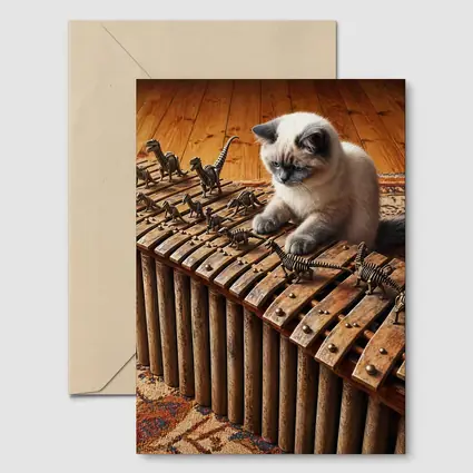Ragdoll Cat Playing Dinosaur Bone Xylophone