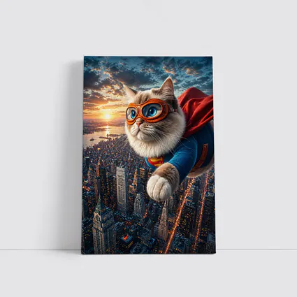 Ragdoll Superhero Cat Flying Over City