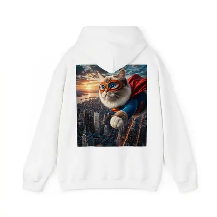 Ragdoll Superhero Cat Flying Over City