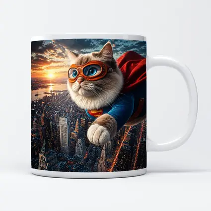 Ragdoll Superhero Cat Flying Over City
