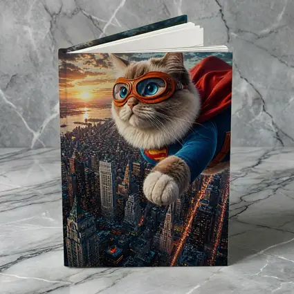 Ragdoll Superhero Cat Flying Over City