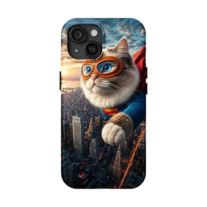 Ragdoll Superhero Cat Flying Over City