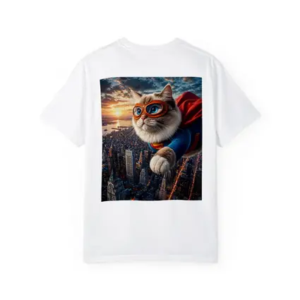 Ragdoll Superhero Cat Flying Over City
