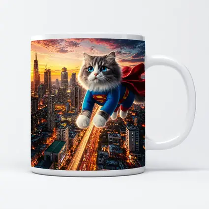 Ragdoll Cat Superman Suit Flying City