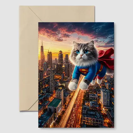 Ragdoll Cat Superman Suit Flying City