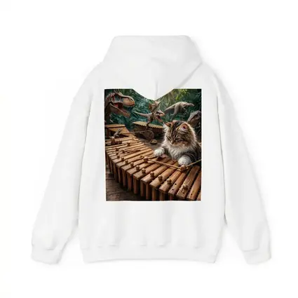 Fluffy Cat Playing Xylophone With Dinosaurs