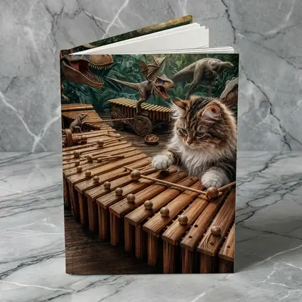 Fluffy Cat Playing Xylophone With Dinosaurs
