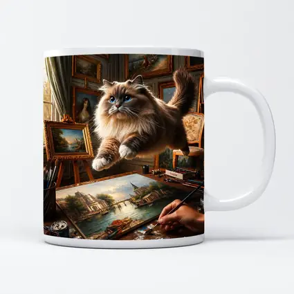 Ragdoll Cat Leaping Over Artist Studio Painting