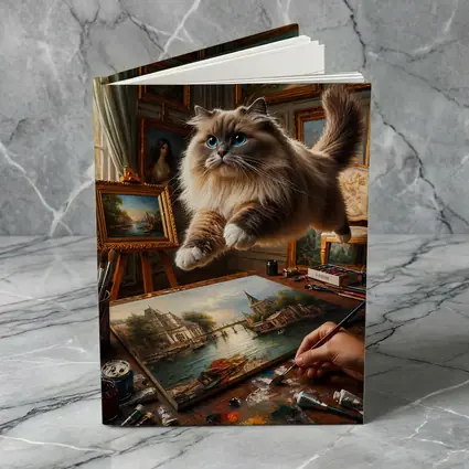 Ragdoll Cat Leaping Over Artist Studio Painting